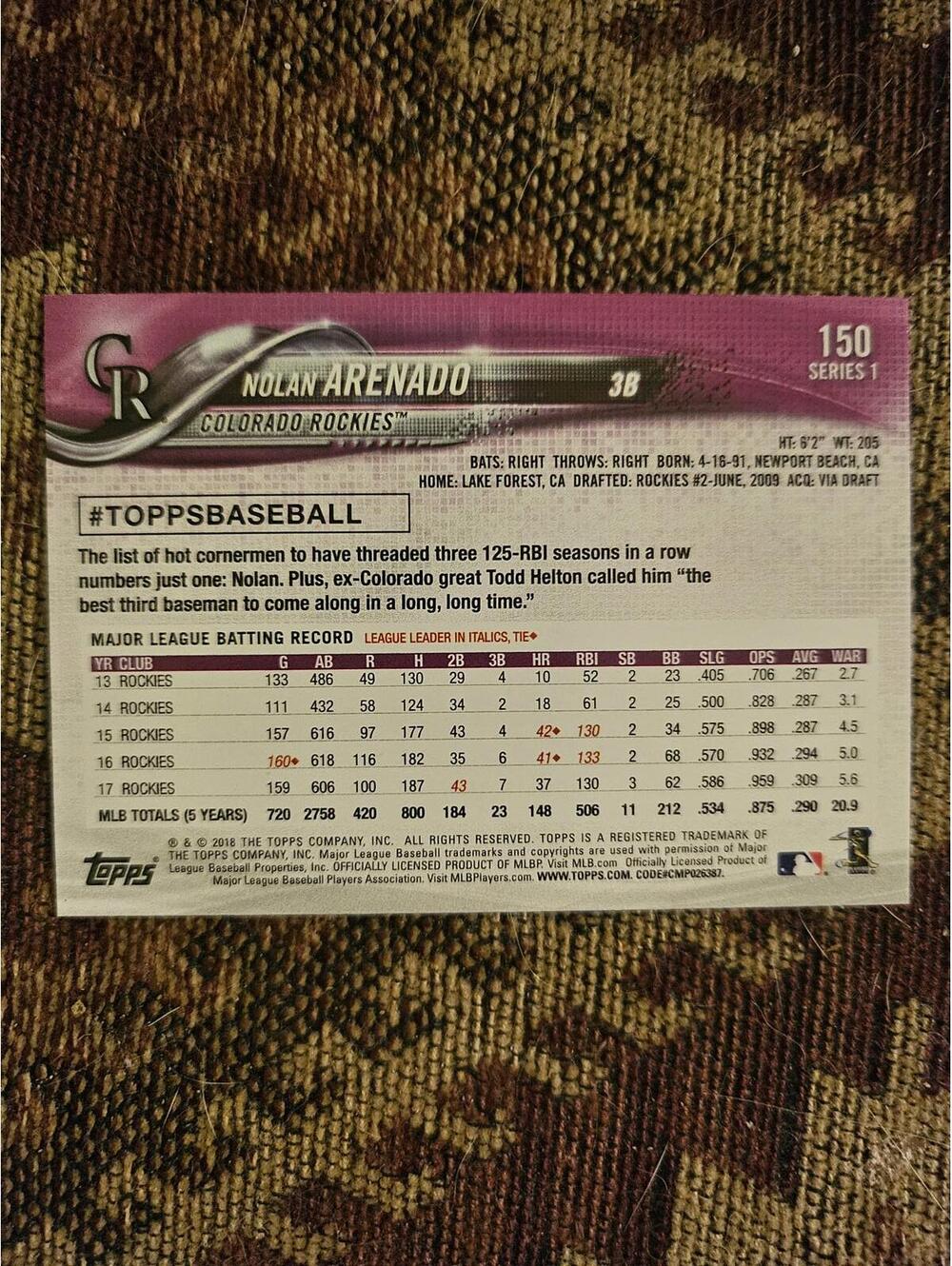 Nolan Arenado - 2018 Topps  #150 - Rockies - RAW Mint - Picture 2 of 2